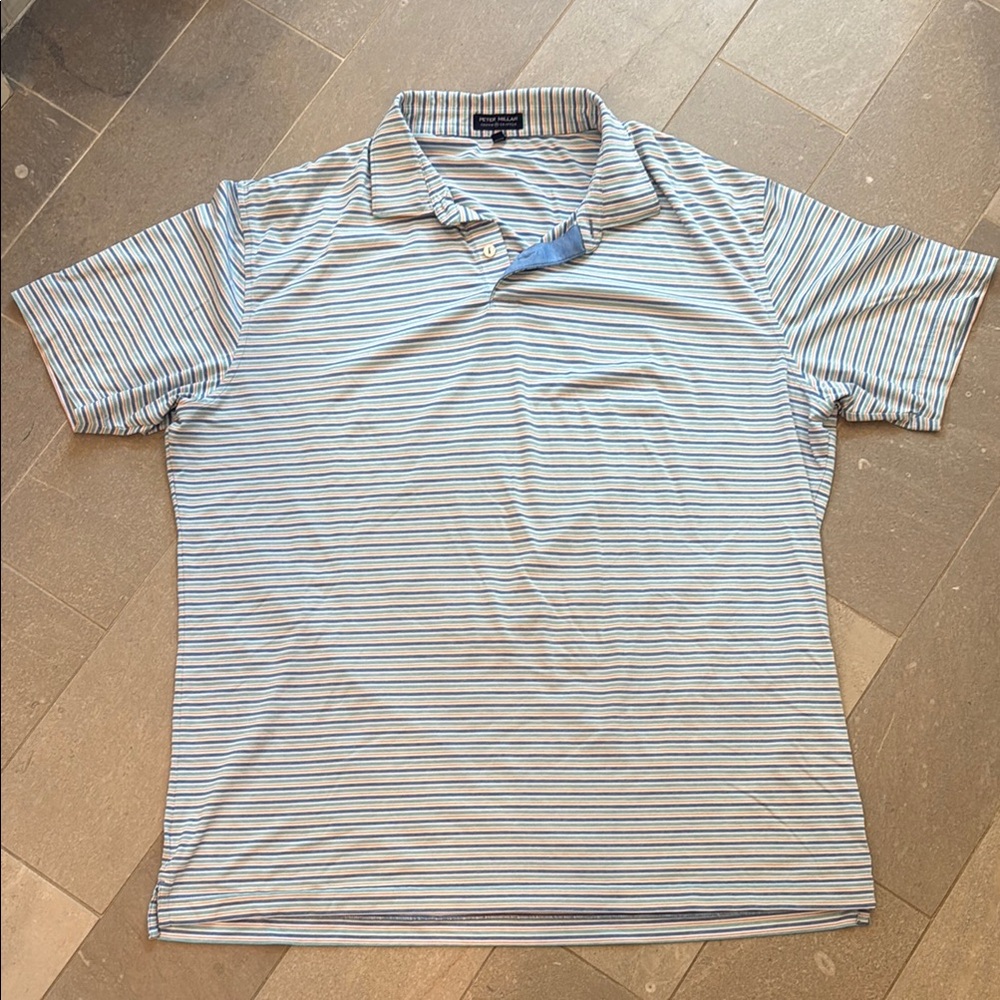 Peter Millar XL Crown Crafted Classic Polo Shirt, Blue, Turquoise, Orange Stripe
